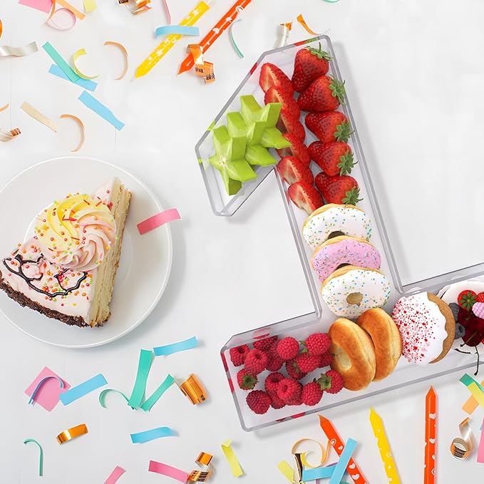 13.8" Extra Large Acrylic Number Charcuterie Board Box, Reusable Fillable Number Cake Candy Dish Display Serving Tray for Birthday Anniversary Party Decoration (1)