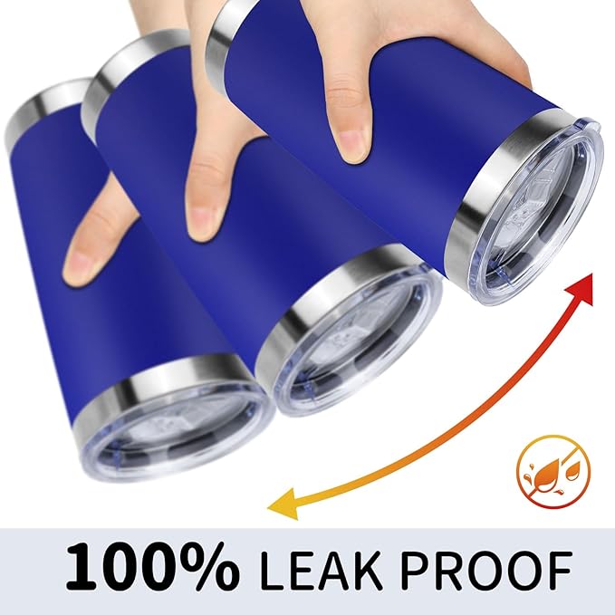 20oz Stainless Steel Tumbler Bulk with Lid, Travel Mug - Double Wall Vacuum Powder Coated Cup - Dark Blue, 6 Pack