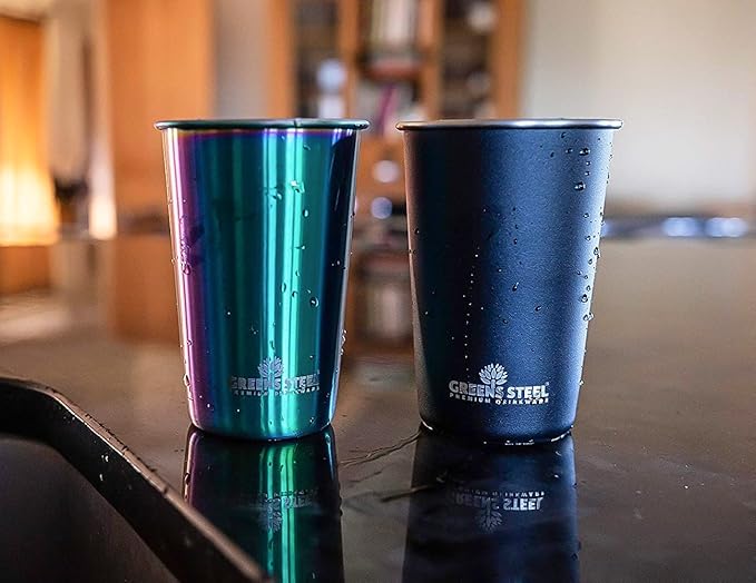 Stainless Steel Cups 16 oz Pint Tumbler (4 Pack) - Premium Metal Drinking Glasses | Stackable Durable Cup (16 oz Rainbow)