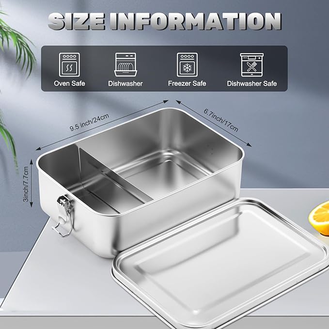 Umigy 4 Pcs Stainless Steel Food Containers 2400ml Metal Bento Lunch Box Stainless Steel Food Storage Containers, Lockable Clips to Leak Proof, Reusable Dishwasher Snack Boxes for Work