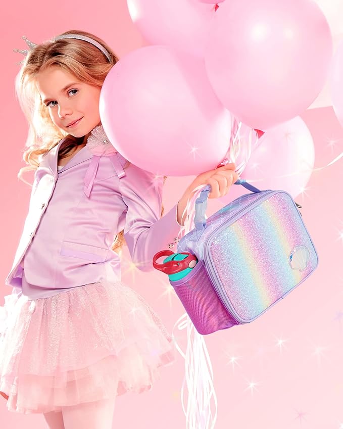 Bagseri Lunch Bag for Girls - Kids Lunch Box for Girls Reusable Leak-Proof and Insulated Kids Lunch Bag Toddler Lunch Box for Daycare and School, Glitter Mermaid Scale (Water Bottle Not Included)