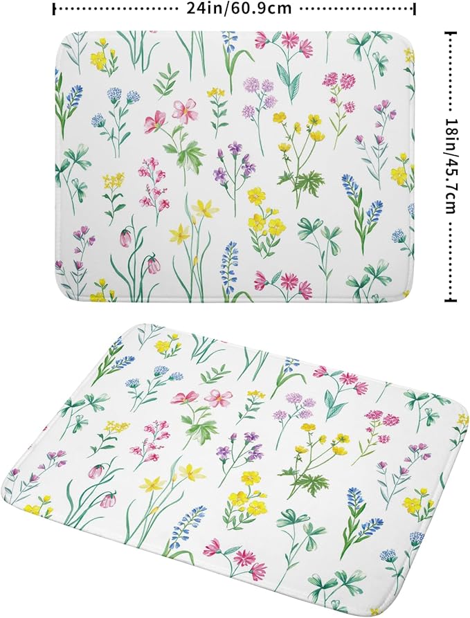 Spring Drying Mats for Kitchen Counter 18×24 Inch Watercolor Flower Large Microfiber Drying Mat Kitchen Accessories Dish Rack Mat Drainer Pad Washable Absorbent
