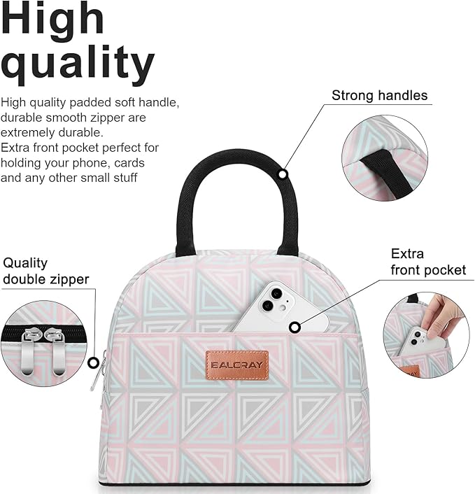 BALORAY Lunch Bag for Women Men Insulated Lunch Box for Adult Reusable Lunch Tote Bag for Work, Picnic or Travel (Triangle, M)