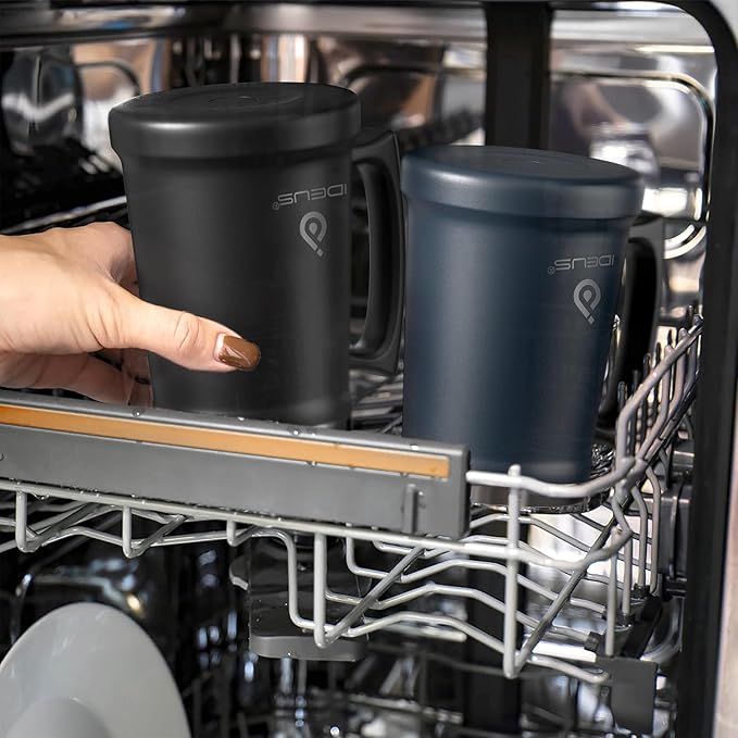 Ideus Insulated Beer Stein, 24/32oz Stainless Steel Double Walled Beer Mug Giant Bar Drinkware Metal Beer Cup with Big Grip Handle (24oz (710ml), Black)