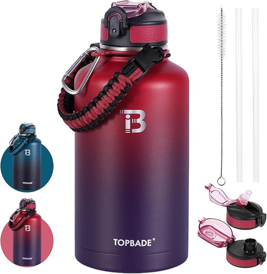 32oz Insulated Water Bottle with Straw Lid & Spout Lid & Paracord Handle, Stainless Steel Water Bottle Wide Mouth, Double Wall for Women Men Gym Fitness Outdoor