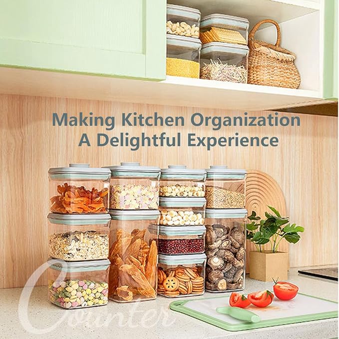 3-Piece Airtight Food Storage Containers Set - 1200ml Leakproof Kitchen Jars with One-Touch Button Lids, Stackable Design for Pantry Organization (Pasta, Cereal, Snacks)