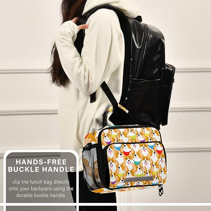 ALAZA Corgi Kids Lunch Box, Dogs Lunchbox Insulated Reusable Meal Container Lunch Bag with Shoulder Strap for School Girls Boys