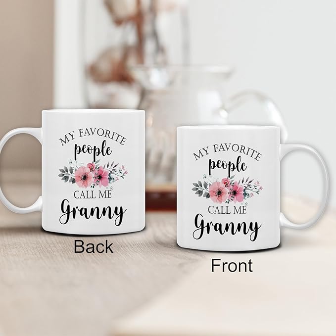 QASHWEY Granny Coffee Mug, Granny Gifts from Grandkids, GrannyGrandma Coffee Mugs, Mothers Day Mug Tea Cup Gifts for GrannyGrandma, My Favorite People Call Me GrannyCoffee Cups Ceramic 11oz