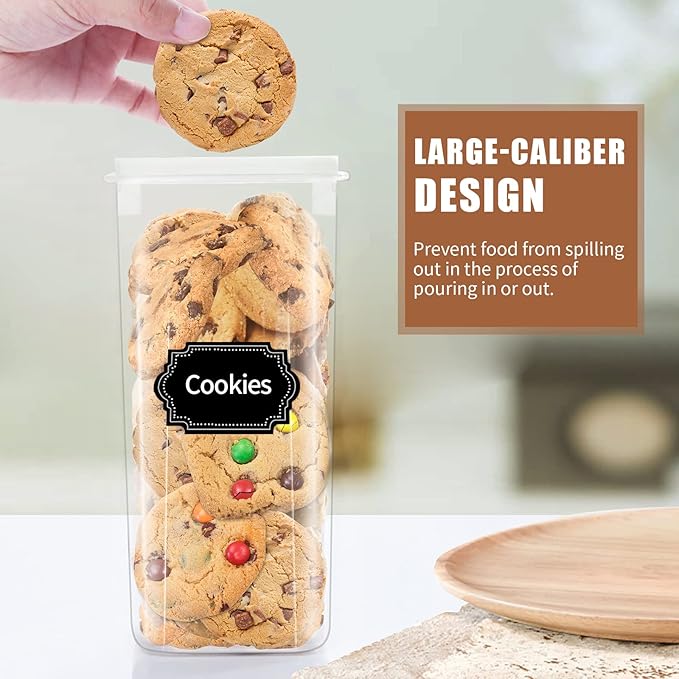 PRAKI Airtight Food Storage Containers Set, 16 Pcs BPA Free Plastic Dry Food Canisters for Kitchen Pantry Organization and Storage Ideal for Cereal, Flour & Sugar - Labels, Marker(Black)