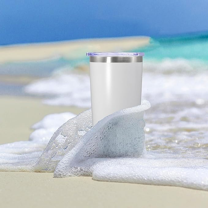 20 oz Tumbler Coffee Tavel Tumblers Bulk with Lid Stainless Steel Double Wall Vacuum Insulated Mug Powder Coated Cups fit Car Cupholder for Hot and Cold - White, 12Pack