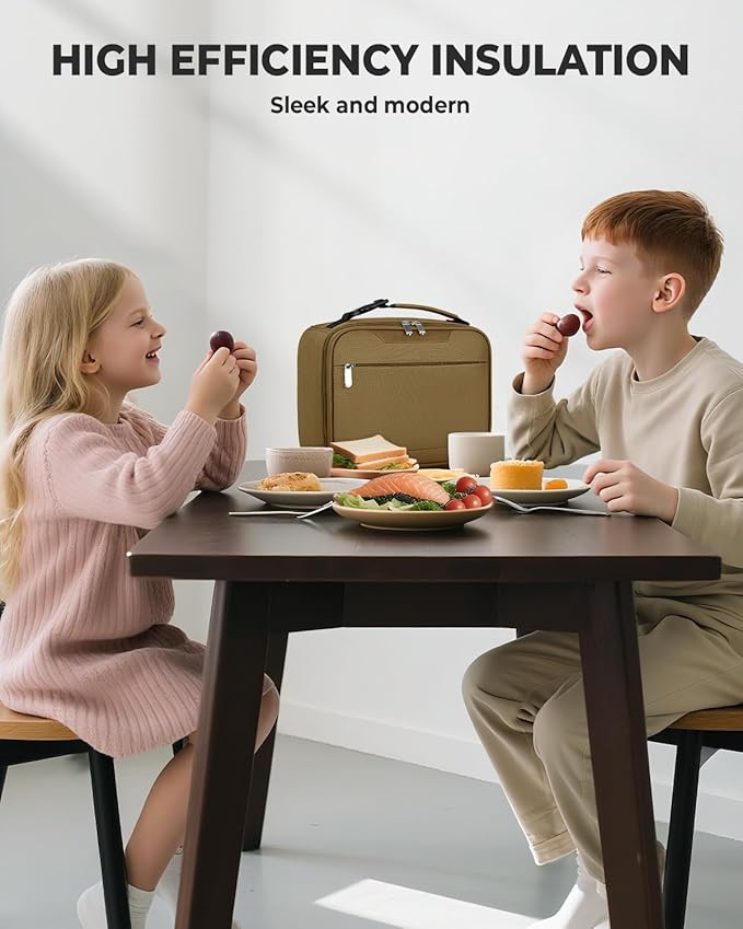 Tuwubi Kids Lunch Bag Insulated Lunch Box for Kids Small Lunch Bag for Boys/Girls Durable Lunchbox for School,Khaki 10-Can(5L)