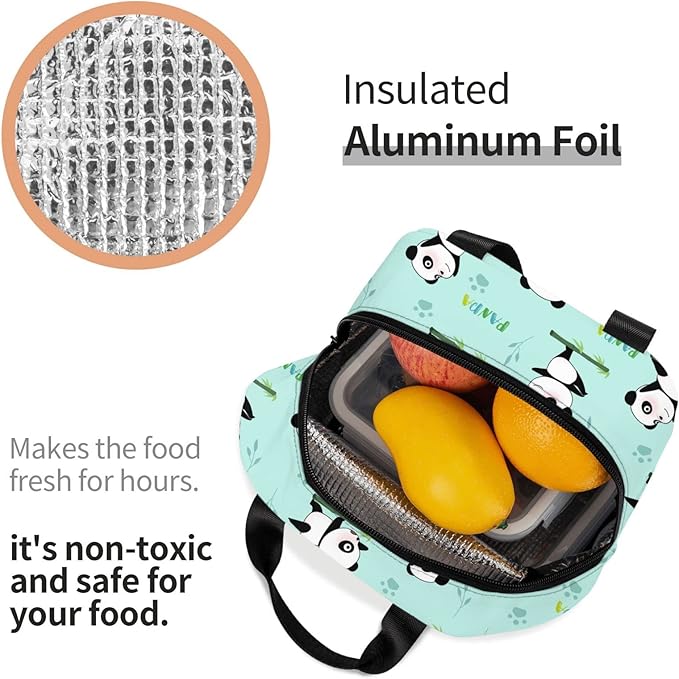 Yoga Pandas Insulated Lunch Bag with Front Pocket,Reusable Cooler Tote with Zipper Use for Men & Women Camping/Hiking/Picnic/Beach/Travel