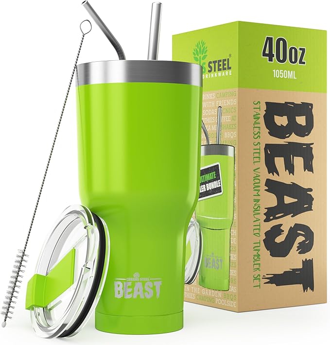 Beast 40 oz Tumbler Stainless Steel Vacuum Insulated Coffee Ice Cup Double Wall Travel Flask (Lemongrass Green)