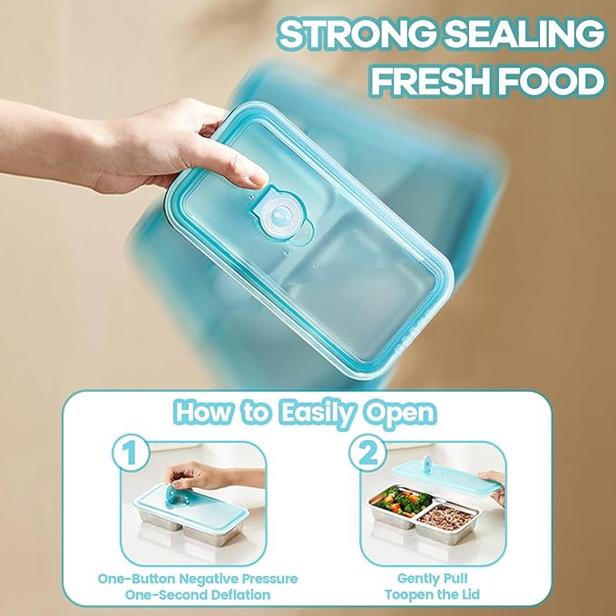 4 Pack Stainless Steel Snack Containers, 2-Compartment Lunch Boxes Reusable Food Storage Containers with Lids for Kids & Adults, School, Office, Travel, Camping