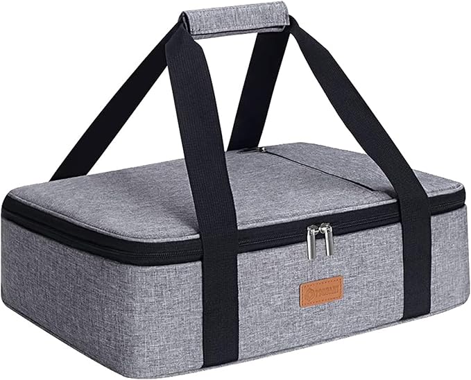 Casserole Carrier for Hot or Cold Food, Expandable Insulated Bag, Perfect Lasagna Holder Tote for Potlucks, Picnics, Beaches, Traveling, Fits 15.7" * 11" Baking Dish, Lunch Bag Gray (1PC)