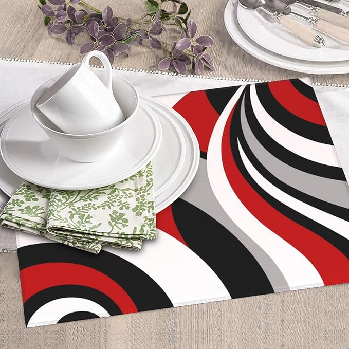 Red Black White and Grey Swirl Microfiber Dish Drying Mats, Absorbent Modern Decorative Kitchen Counter Mat, 16 x 18 inch, Polyester, Washable, Reusable, Foldable, for Dishes Utensils Small Appliances