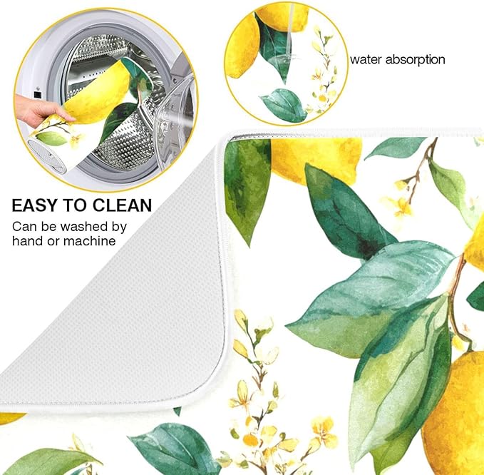 Watercolor Lemons Dish Drying Mat for Kitchen Counter Super Absorbent Dishes Pad Reversible Microfiber Protector Dish Draining Mats 18x24 inch