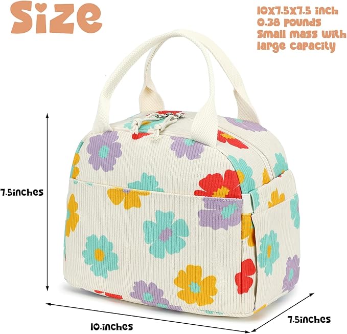 Bluboon Lunch Bag for Women Men Cute Corduroy Insulated Lunch Box Large Capacity Reusable Insulated Cooler for Work Picnic Travel