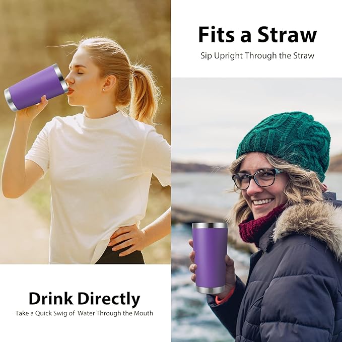 DOMICARE 20oz Stainless Steel Tumbler Bulk with Lid, Double Wall Vacuum Insulated Travel Mug, Powder Coated Coffee Cup (Powder Purple, 4)