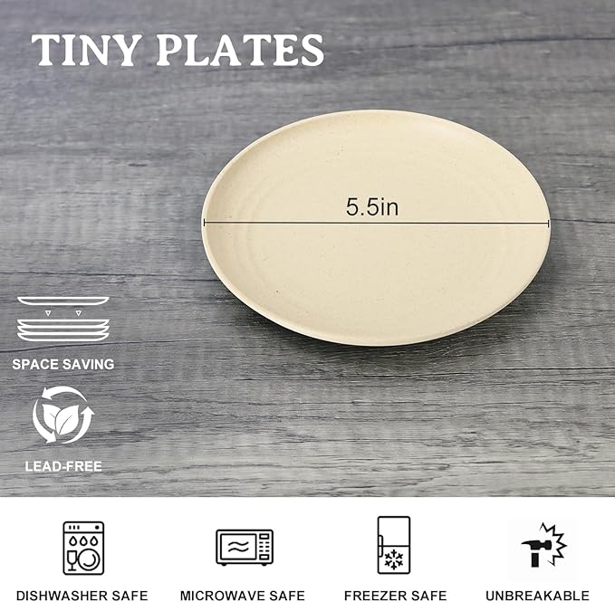 Wrova 5.5 Inches Handy Appetizer Plates Set of 8 - Small Wheat Straw Plates for Dessert - Unbreakable Sidedishes Plate Sets for Kitchen and Party Beige Series