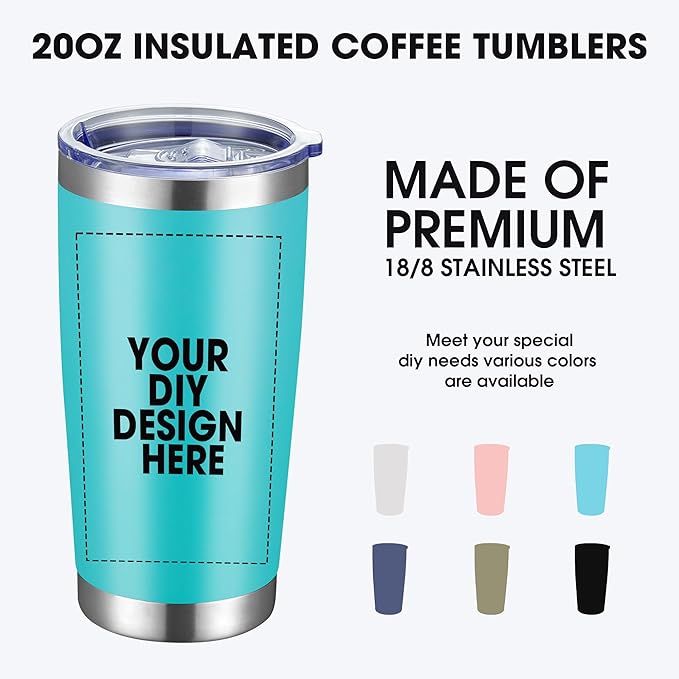 Personalized Custom Tumbler Print in USA 20oz Stainless Steel Coffee Cup with Lid & Straw Double Wall Insulated Tumbler with Colorful Text Logo Photo