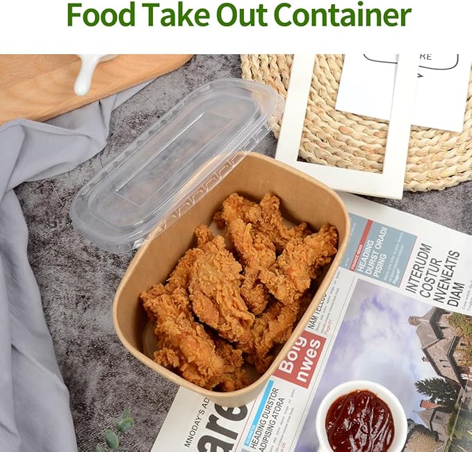 50 Pack 35 oz Paper Meal Prep Containers Disposable, Paper Food Containers with Lids Take Out Containers Microwavable and Freezable for Hot/Cold Use