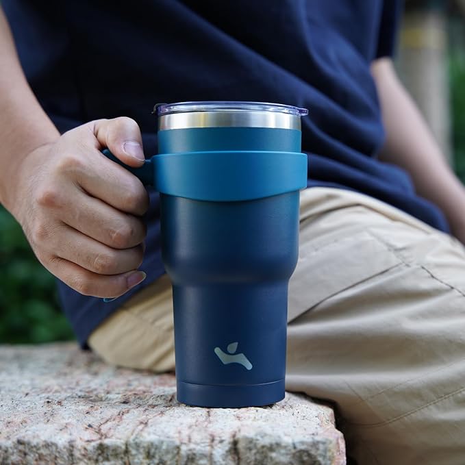 30 oz Tumbler with Handle and 2 Straw 2 Lid, Insulated Water Bottle Stainless Steel Vacuum Cup Reusable Travel Mug,Indigo Black