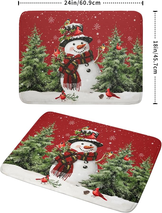 Christmas Dish Drying Mat for Kitchen Counter Snowman Green Christmas Tree Microfiber Absorbent Dish Draining Reusable Washable Foldable Extra Large 18"x24"
