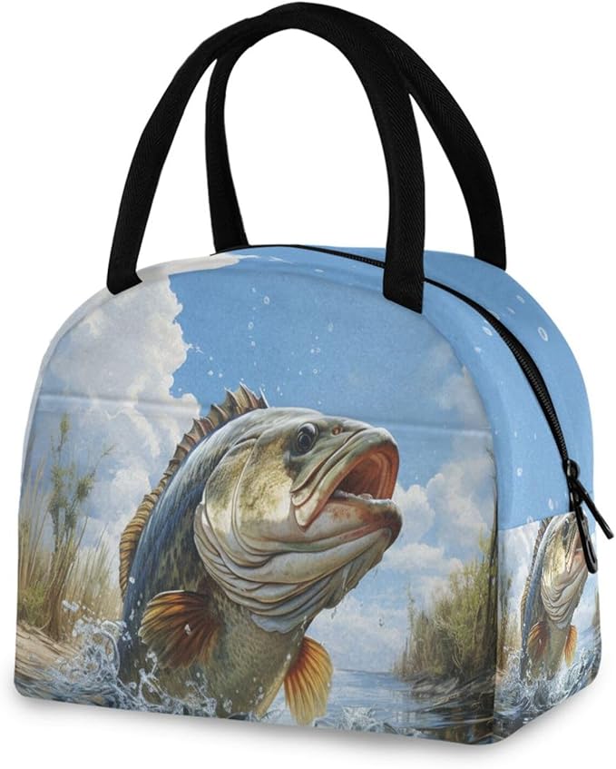 Bass Fish Lunch Bag for Women Men Reusable Insulated Lunch Tote Bag for Office Work School Picnic Hiking