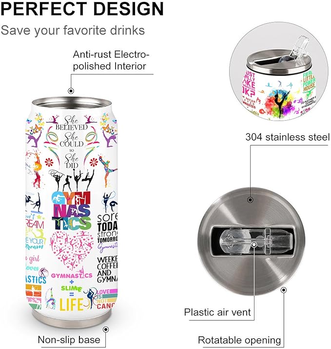 Gymnastics Tumbler Cup With Lid - Birthday Gift for Gymnastics Lovers - Stainless Steel Vacuum Coffee Mug for Women and Girls - 17 Oz