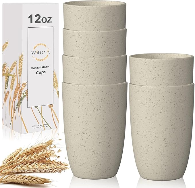 Wheat Straw Cups 6 PCS Good Alternative to Plastic Reusable Cups 12 oz Unbreakable Drinking Cup Reusable Dishwasher Safe Water Plastic Glasses Beige