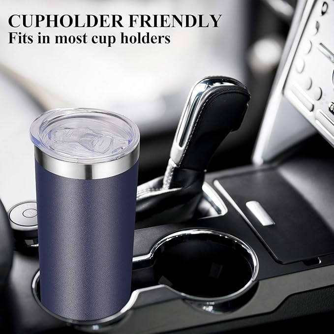 VEGOND Stainless Steel Skinny Tumbler, 20 oz Vacuum Insulated Tumbler with Lid and Straw, Double Wall Coffee Cup, Travel Mug for Cold Hot Drinks, Navy Blue 1 Pack