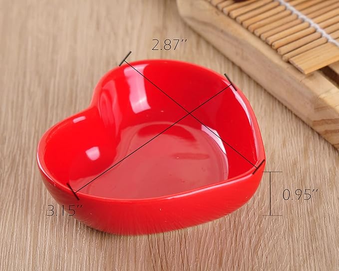 WHJY Red Love Heart Shaped Ceramic Side Dish Bowl, Contemporary Porcelain Side Dishes Bowl, Seasoning Dishes Soy Dipping Sauce Dishes for Wedding Birthday Party- Set of 6