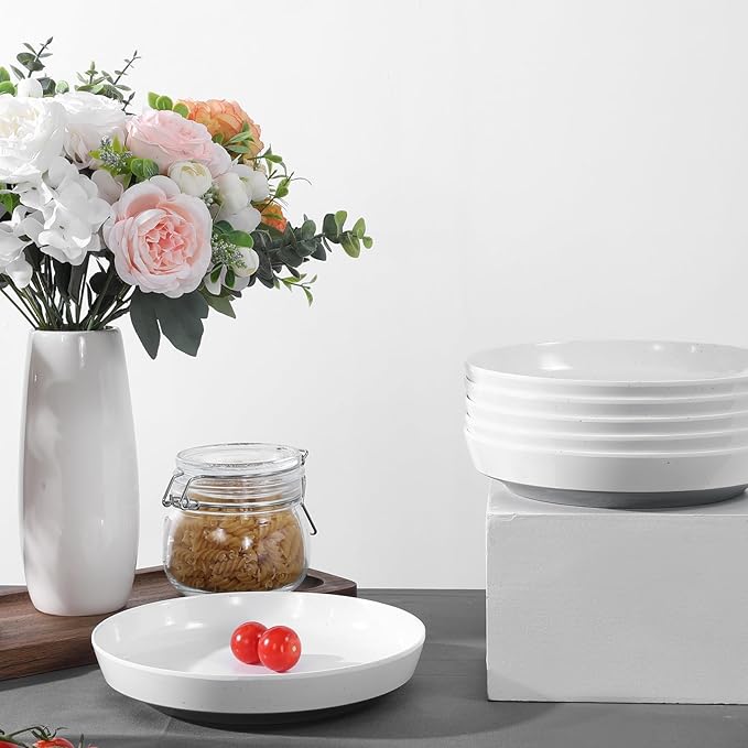 Webbylee 8.25" Melamine Pasta Bowls Set of 6-28oz Melamine Large Salad Bows，Durable Serving Bowls for Cereal, Fruit, Soup，Deep Enough for Kitchen and Dining White/Grey