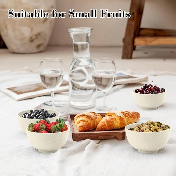 Wrova wheat straw dessert bowls 10oz set of 8 - Unbreakable snack Bowls for kids - Mini Bowls for Ice Cream,Snack and Fruits - Microwave & Dishwasher Safe Appetizer Bowl Sets - Beige