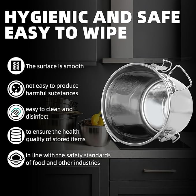 12L/3.2 Gal 304 Stainless Steel Food Containers 404 Oz Stainless Container with Lid and Lock Airtight Canister for Storage 304 Stainless Steel Food Storage Containers Stainless Bucket