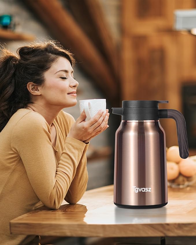 51 Oz Carafes for Hot Liquid, Stainless Steel Insulated Vacuum Thermal Coffee Carafes For Keeping Hot, 1.5 Liter Coffee Dispenser(Gold)