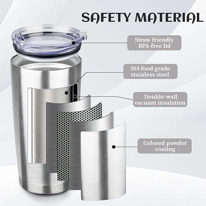 StarSpeed 20oz Tumbler Bulk with Lid, Stainless Steel Insulated Tumblers Double Wall Vacuum Insulated Travel Mug, Powder Coated Coffee Cups for Hot and Cold Drinks(Silver,8)