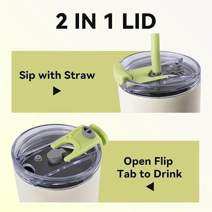 VEGOND 30 oz Insulated Stainless Steel Tumbler with lid and straw Double Wall Vacuum Travel Coffee Mug with Non-Slip Silicone Base, Sweat Proof Powder Coated Cup for Hot Cold Drinks, Green and Yellow