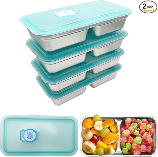 Stainless Steel Snack Containers with Lids - condiment containers with lids, reusable double compartment snack containers, Grab and Go Snack Containers Dishwasher Safe for School, Work, travel