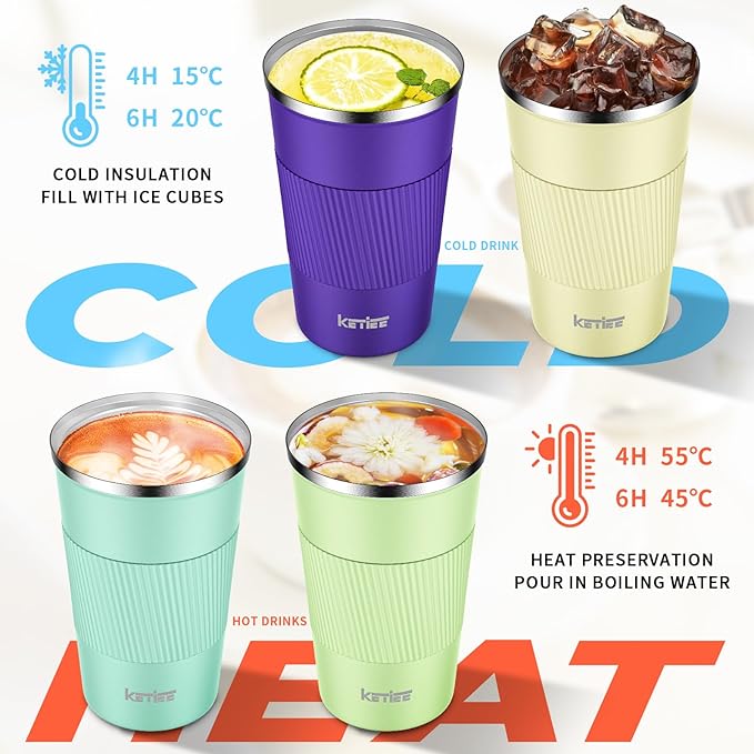 KETIEE 12oz Coffee Mug: Vacuum Insulated Coffee Cup with Leakproof Lid, Travel Coffee Mug Stainless Steel Double Walled Reusable Coffee Cup for Hot and Cold Water Coffee (Purple)