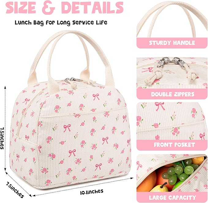 Bluboon Lunch Bag for Women Men Cute Corduroy Lunch Tote Bags Reusable Insulated Lunch Box Large Capacity Reusable Insulated Cooler for Work Picnic or Travel