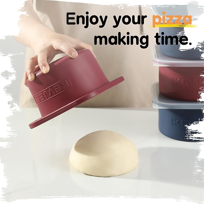 1000ml KEVJES PLUS Individual Pizza Dough Proofing Containers with Airtight Lids – Food Grade Silicone, Freezer/Fridge/Dishwasher Safe – For Margherita, Pepperoni, Neapolitan Pizza – 2 Pack(Cranberry)