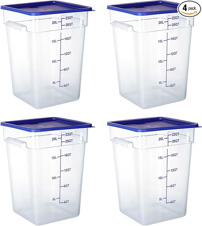 4 Pack Clear Food Storage Containers with Lids and Handles Polycarbonate Square Commercial Food Containers, NSF (22Qt)