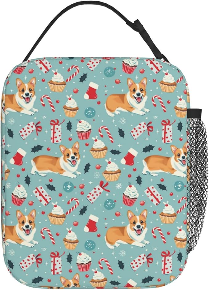 Reusable Corgi Lunch Box for Kids Girls Boys Women Adult, Insulated Festive Dog Lunch Bag,Polyester Cooler Holiday Treats Handbags Case for School Picnic Work Travel Beach or Hiking (Blue)