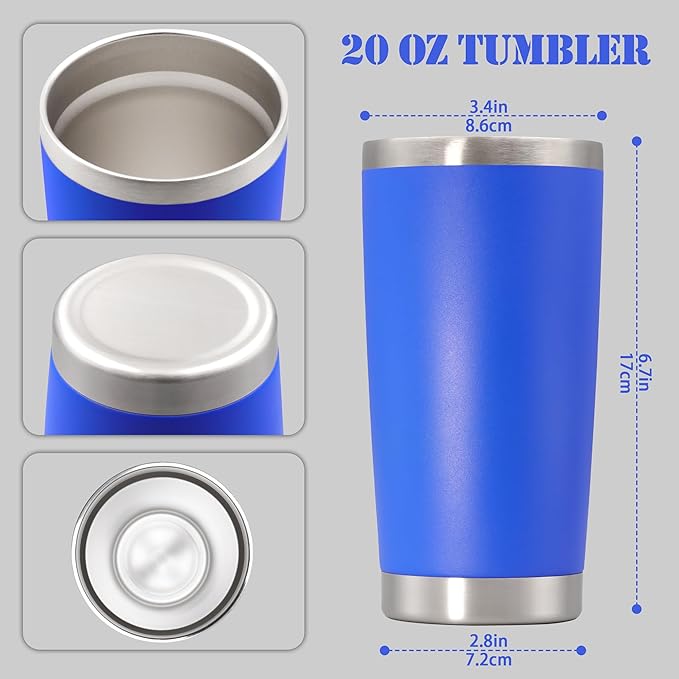 20 oz Tumbler with lid Double Wall Vacuum Insulated Tumblers Stainless Steel Coffee Mug Travel Coffee Tumbler Powder Coated Tumbler Cup Keep Hot&Cold - (Dark Blue 6 Pack)