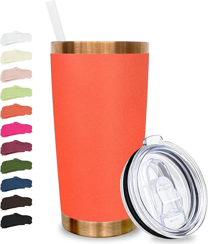 20 oz Tumbler Stainless Steel Tumbler with Lid and Straw, Double Wall Vacuum Insulated Travel Coffee Mug for Laser Engrave, Powder Coated Cup for Hot and Cold Drinks (Orange,1 pack)