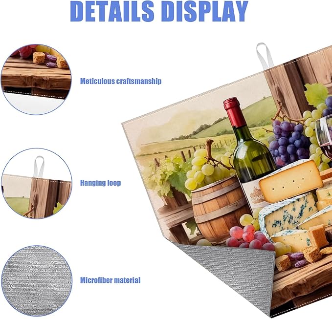 Vintage Red Wine Grape Dish Drying Mat for Kitchen Counter Drying Pad Absorbent Reversible Dish Drainer Rack Mats Draining Pad 18"x24"Inch