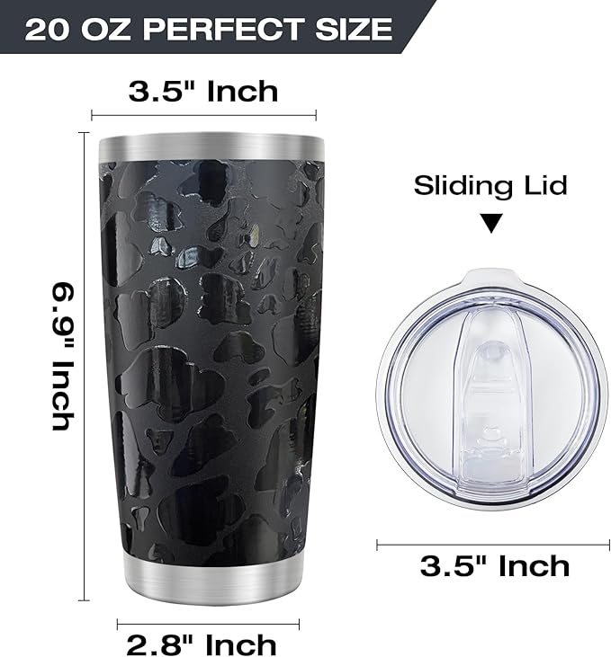 WETOWETO 20oz Tumbler, Stainless Steel Vacuum Insulated Water Coffee Tumbler Cup, Double Wall Powder Coated Spill-Proof Travel Mug Thermal Cup for Home Outdoor (Black Leopard, 1 Pack)