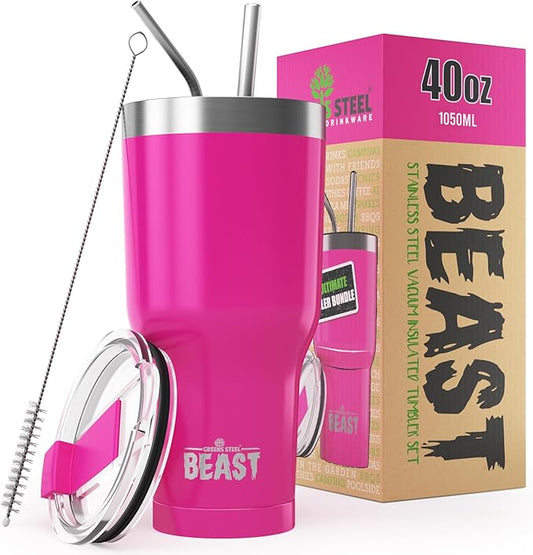 Beast 40 oz Tumbler Stainless Steel Vacuum Insulated Coffee Ice Cup Double Wall Travel Flask (Cupcake Pink)